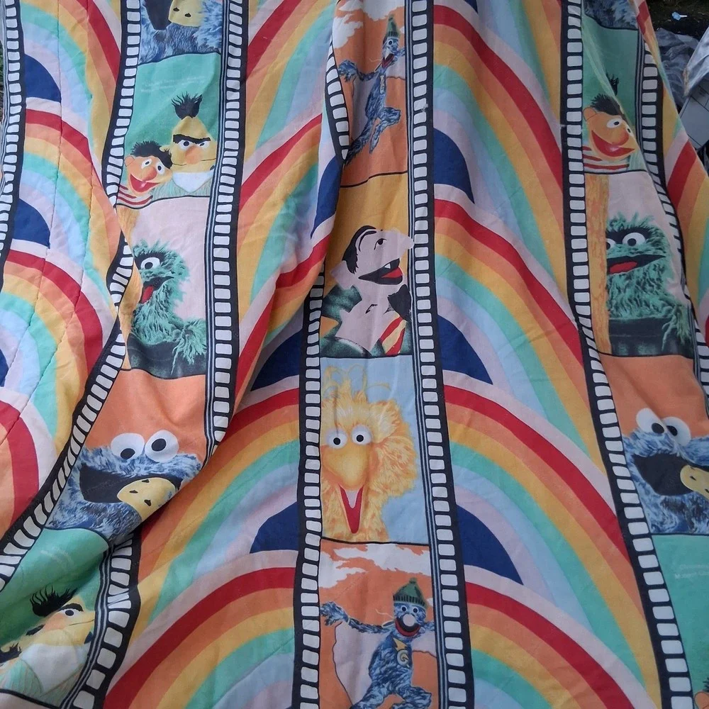 Rare Vintage 70s 80s Sesame Street Muppets Rainbow Twin Comforter Super...